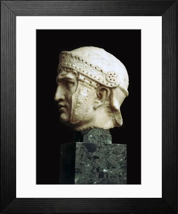 Framed Print : Helmeted head of a Roman soldier, c. 1st century Framed Print : Helmeted head of a Roman soldier, c. 1st century