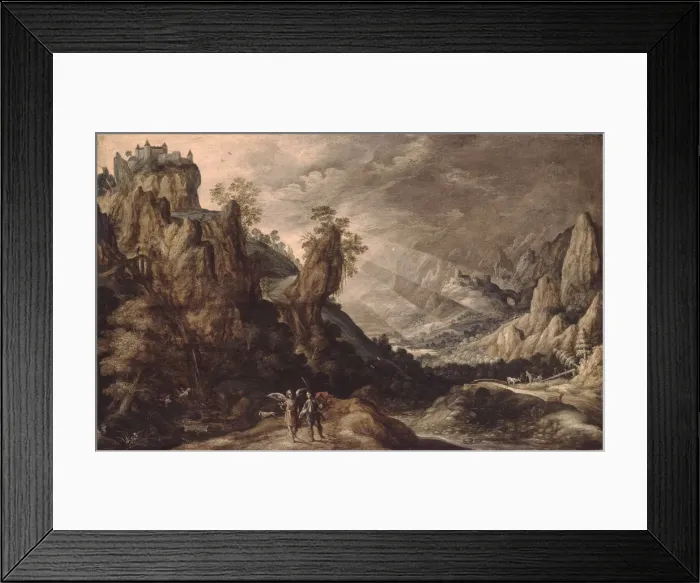 Framed Print : Landscape with Tobias and the Angel. Artist: Keuninck, Kerstiaen, de (ca. 1560-1633) Framed Print : Landscape with Tobias and the Angel. Artist: Keuninck, Kerstiaen, de (ca. 1560-1633)