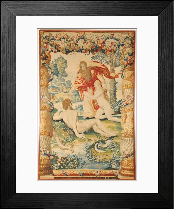 Framed Print : Adam and Eve (Tapestry), c. 1650-1660. Artist: Leyniers Workshop (active Mid of 17th cen. ) Framed Print : Adam and Eve (Tapestry), c. 1650-1660. Artist: Leyniers Workshop (active Mid of 17th cen. )