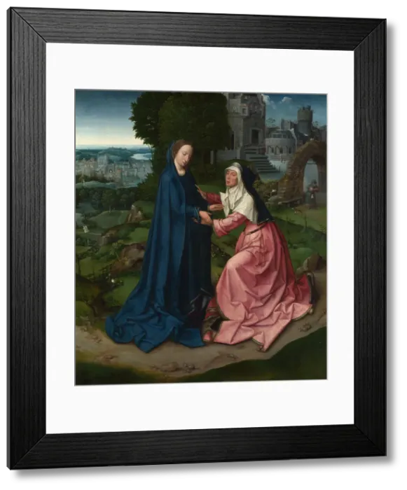 Framed Print : The Visitation of the Virgin to Saint Elizabeth. Panel from an Altarpiece, ca 1515. Artist: Master of 1518, (Workshop) Framed Print : The Visitation of the Virgin to Saint Elizabeth. Panel from an Altarpiece, ca 1515. Artist: Master of 1518, (Workshop)