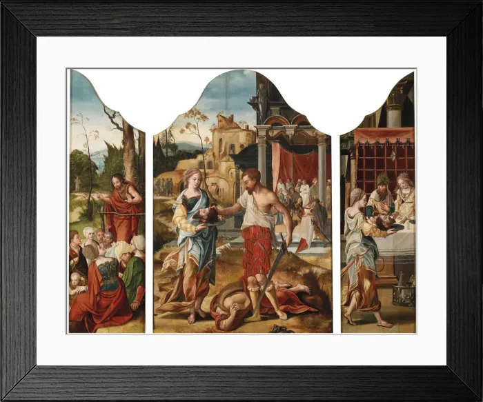 Framed Print : Triptych with scenes from the life of Saint John the Baptist, ca 1530. Artist: Master of the Gent Adultress (active c. 1530) Framed Print : Triptych with scenes from the life of Saint John the Baptist, ca 1530. Artist: Master of the Gent Adultress (active c. 1530)