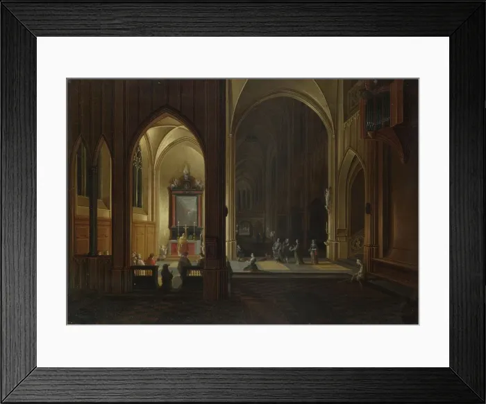 Framed Print : An Evening Service in a Church, 1649. Artist: Neeffs, Pieter, the Elder (1578-1661) Framed Print : An Evening Service in a Church, 1649. Artist: Neeffs, Pieter, the Elder (1578-1661)