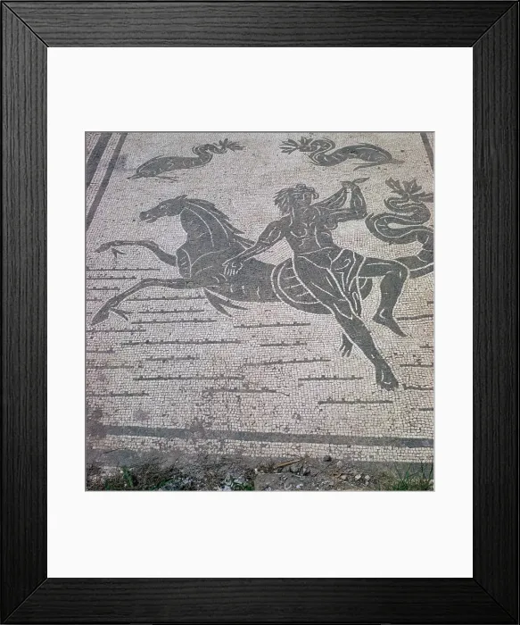 Framed Print : Roman mosaic of a nymph riding a sea-horse, 2nd century Framed Print : Roman mosaic of a nymph riding a sea-horse, 2nd century