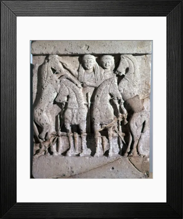 Framed Print : Archaic metope of Apollo and Artemis, 6th century Framed Print : Archaic metope of Apollo and Artemis, 6th century