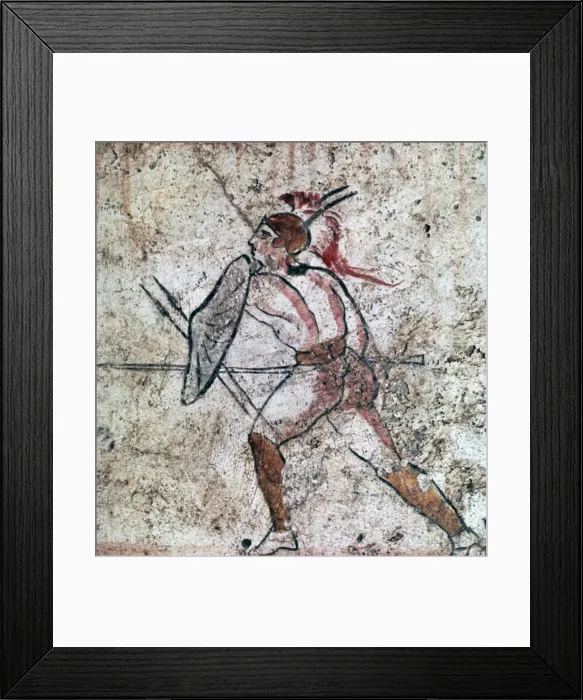 Framed Print : Lucanian wall-painting of a warrior, 4th century Framed Print : Lucanian wall-painting of a warrior, 4th century