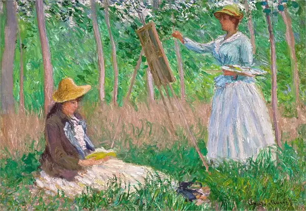 In the Woods at Giverny: Blanche Hoschede at Her Easel with Suzanne Hoschede Reading, 1887. Artist: Monet, Claude (1840-1926)