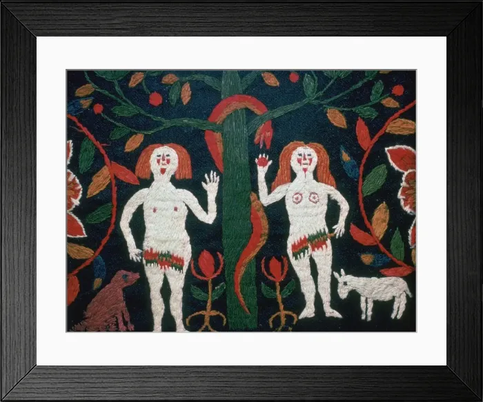 Framed Print : Swedish embroidery of Adam, Eve, and the serpent, 19th century Framed Print : Swedish embroidery of Adam, Eve, and the serpent, 19th century
