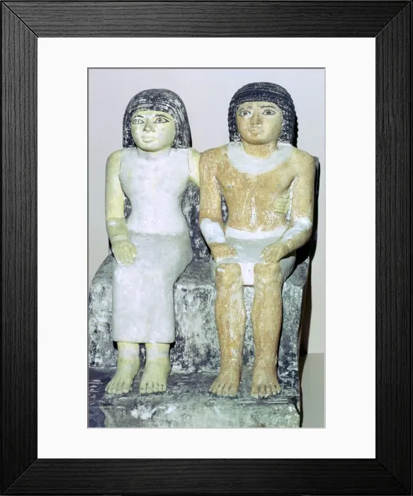 Framed Print : Limestone Egyptian statue of a man and his wife Framed Print : Limestone Egyptian statue of a man and his wife