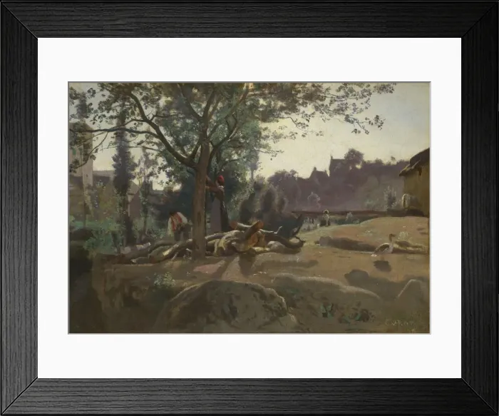 Framed Print : Peasants under the Trees at Dawn, c. 1843. Artist: Corot, Jean-Baptiste Camille (1796-1875)