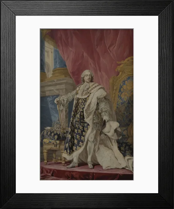 Framed Print : Portrait of Louis XV in his royal costume, ca 1769. Artist: Cozette, Pierre Francois (1749-1794) Framed Print : Portrait of Louis XV in his royal costume, ca 1769. Artist: Cozette, Pierre Francois (1749-1794)