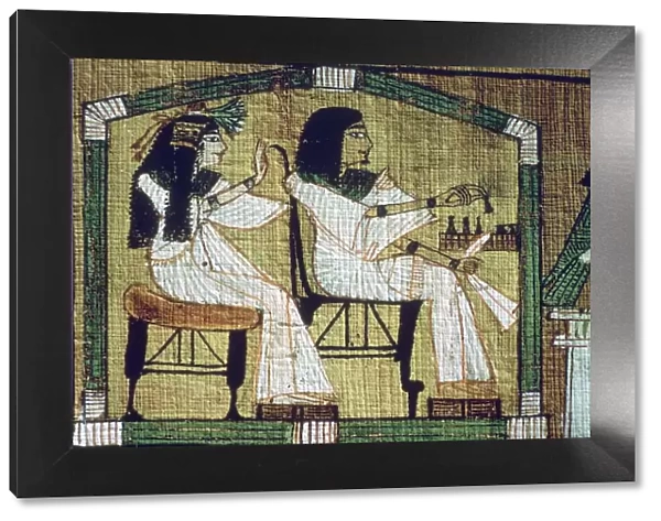 An image on an Egyptian papyrus of draughts-playing, Anis Book of the Dead (sheet 7)