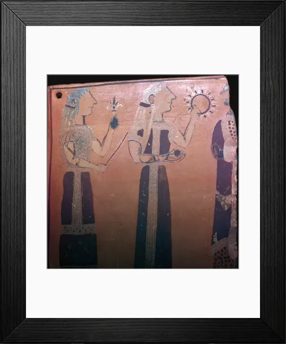 Framed Print : Detail from a Greek pot showing various deities, 7th century BC Framed Print : Detail from a Greek pot showing various deities, 7th century BC