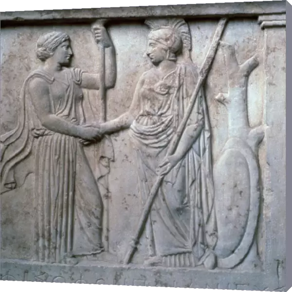 Relief of Hera and Athena clasping hands, 5th century BC