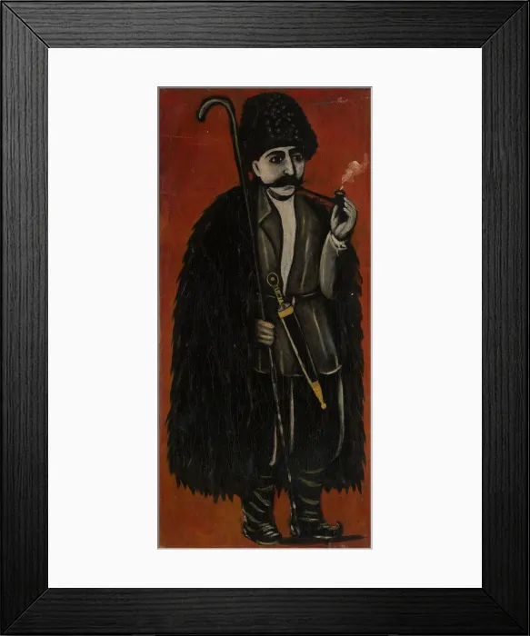 Framed Print : Shepherd in a Felt Cloak against a Red Background. Artist: Pirosmani, Niko (1862-1918) Framed Print : Shepherd in a Felt Cloak against a Red Background. Artist: Pirosmani, Niko (1862-1918)