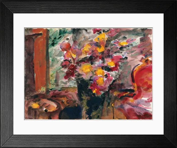 Framed Print : Flower Vase on a Table, 1922. Artist: Corinth, Lovis (1858-1925) Framed Print : Flower Vase on a Table, 1922. Artist: Corinth, Lovis (1858-1925)