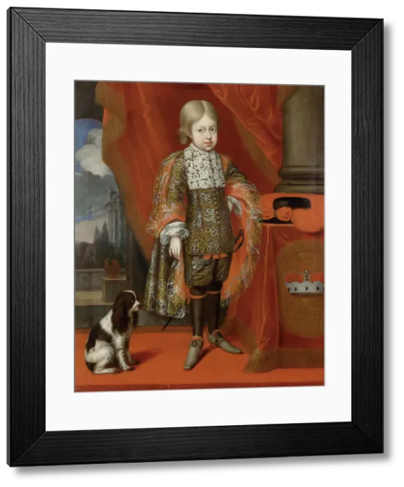 Framed Print : The future emperor Joseph I (1678-1711) at the age of six with a dog, 1684, 1684. Artist: Block, Benjamin von (1631-1690) Framed Print : The future emperor Joseph I (1678-1711) at the age of six with a dog, 1684, 1684. Artist: Block, Benjamin von (1631-1690)
