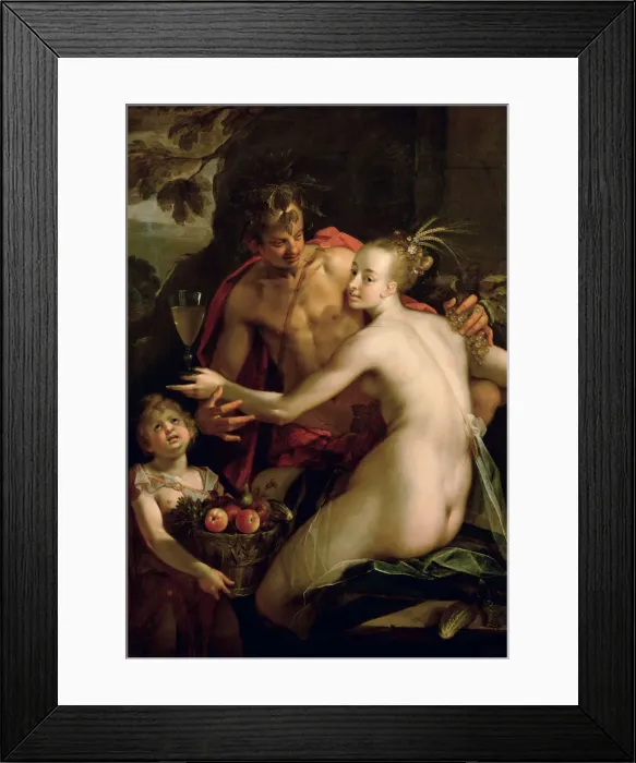 Framed Print : Bacchus, Ceres and Amor, ca. 1600. Artist: Aachen, Hans von (1552-1615) Framed Print : Bacchus, Ceres and Amor, ca. 1600. Artist: Aachen, Hans von (1552-1615)
