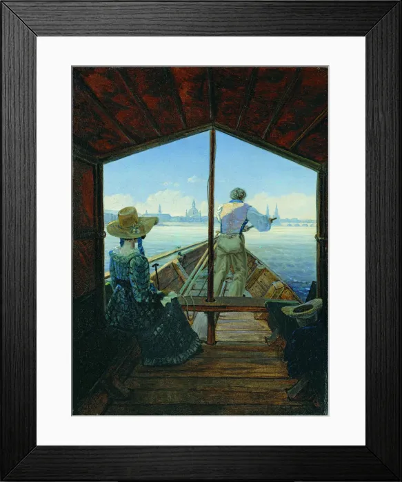 Framed Print : Barge Trip on the Elbe near Dresden (Morning on the Elbe), 1827. Artist: Carus, Carl Gustav (1789-1869) Framed Print : Barge Trip on the Elbe near Dresden (Morning on the Elbe), 1827. Artist: Carus, Carl Gustav (1789-1869)