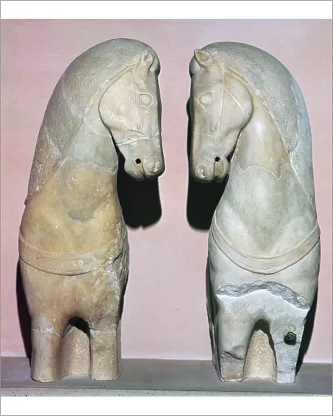 Detail of two stone horses from the Acropolis, 5th century BC