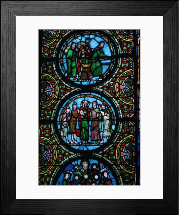 Framed Print : Detail of a stained glass window in St Denis, France, 12th century Framed Print : Detail of a stained glass window in St Denis, France, 12th century