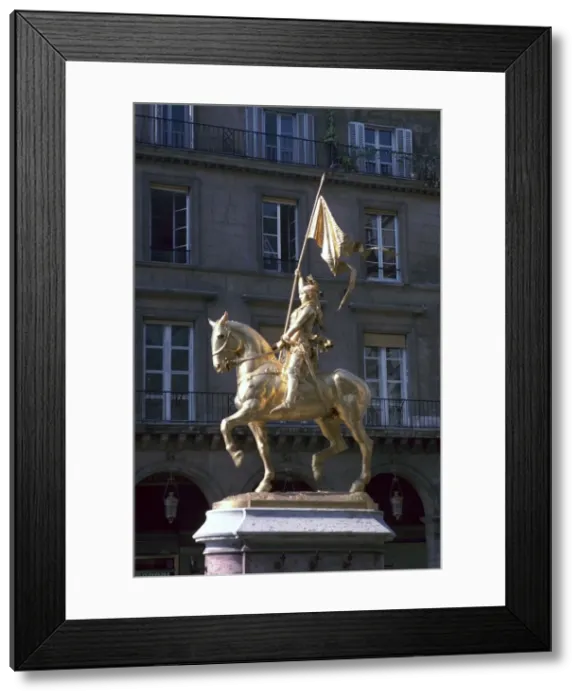 Framed Print : Gilded equestrian statue of St Joan of Arc, 19th century Framed Print : Gilded equestrian statue of St Joan of Arc, 19th century