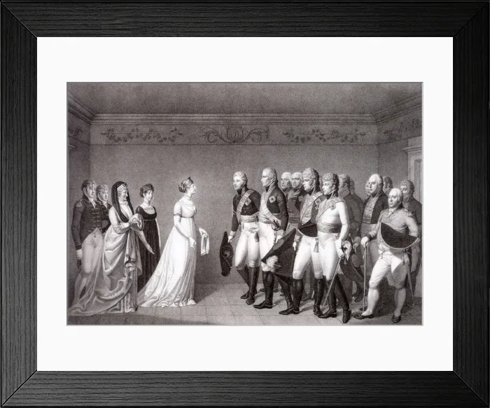 Framed Print : The Meeting Between Luise of Prussia and the Crown Prince Alexander of Russia in Memel, 1805. Artist: Bolt, Johann Friedrich (1769-1836) Framed Print : The Meeting Between Luise of Prussia and the Crown Prince Alexander of Russia in Memel, 1805. Artist: Bolt, Johann Friedrich (1769-1836)