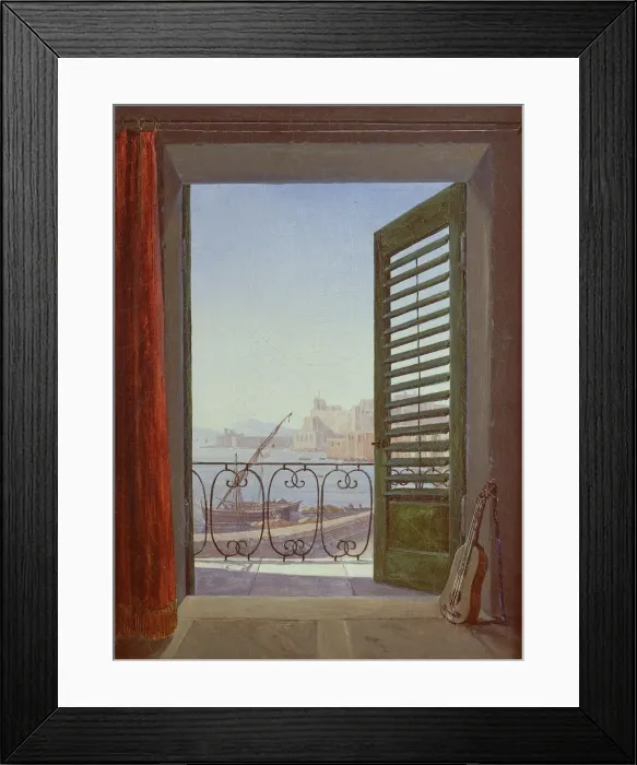 Framed Print : Balcony Room with a View of the Bay of Naples, c. 1829. Artist: Carus, Carl Gustav (1789-1869) Framed Print : Balcony Room with a View of the Bay of Naples, c. 1829. Artist: Carus, Carl Gustav (1789-1869)