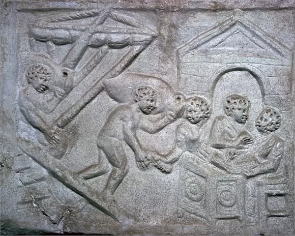Roman relief of a ship unloading amphorae
