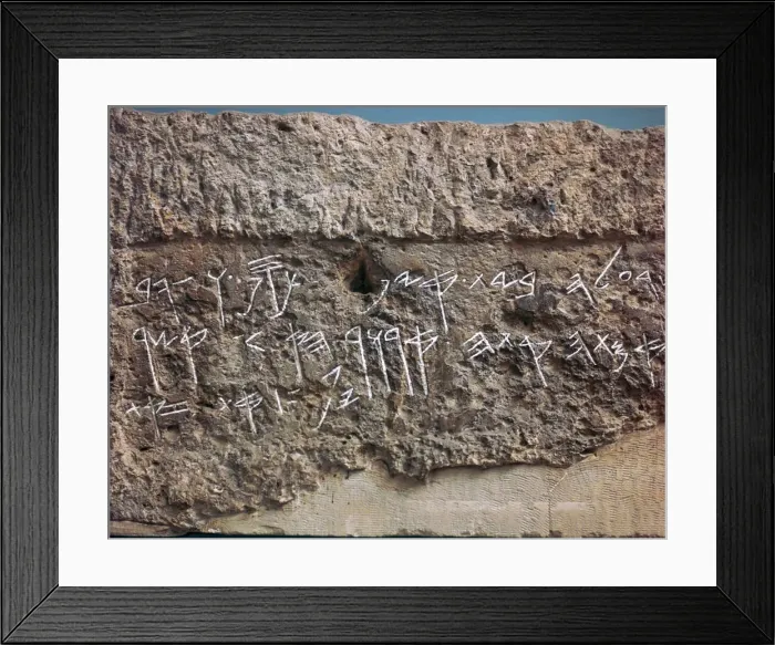 Framed Print : Archaic hebrew script from the lintel of a tomb, c. 7th century BC Framed Print : Archaic hebrew script from the lintel of a tomb, c. 7th century BC
