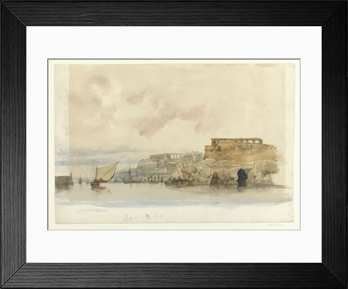 Framed Print : View of Valetta, Malta. Artist: Holland, James (1799-1870) Framed Print : View of Valetta, Malta. Artist: Holland, James (1799-1870)