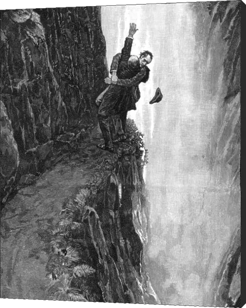 Holmes and Moriarty fighting over the Reichenbach Falls. Illustration for the short story The Final Problem by Arthur Conan Do, 1896. Artist: Paget, Sidney Edward (1860-1908)