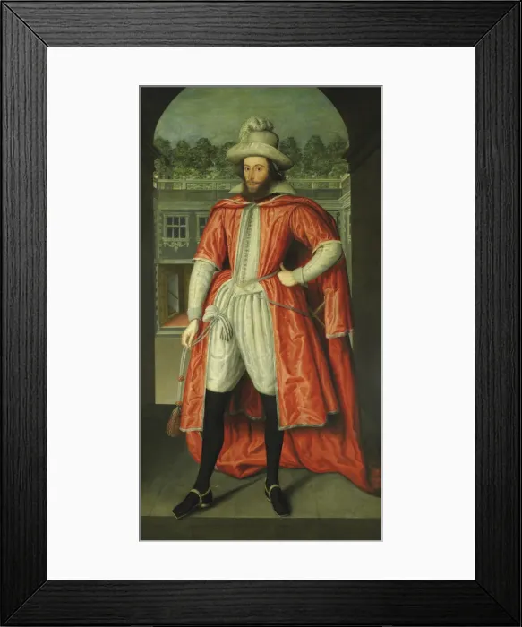 Framed Print : Portrait of William Pope, 1st Earl of Downe (1573-1631) as a Knight of the Bath, c. 1610. Artist: Peake, Robert, the Elder (1576-1619) Framed Print : Portrait of William Pope, 1st Earl of Downe (1573-1631) as a Knight of the Bath, c. 1610. Artist: Peake, Robert, the Elder (1576-1619)