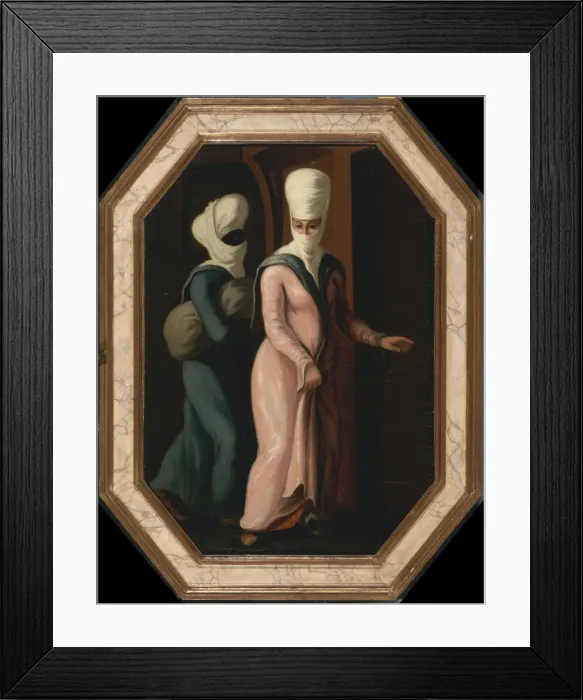 Framed Print : A Turkish Lady Going with her Slave to the Bath, ca 1760. Artist: Smith, Francis (active 1763-1780) Framed Print : A Turkish Lady Going with her Slave to the Bath, ca 1760. Artist: Smith, Francis (active 1763-1780)