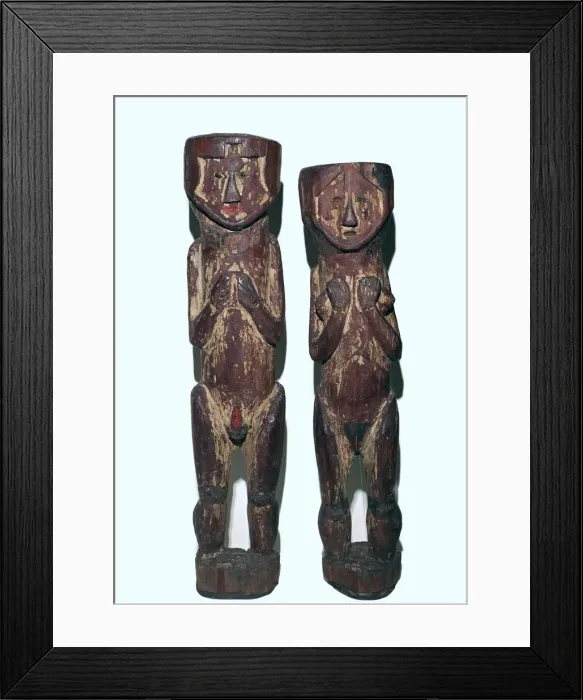 Framed Print : Wooden figures of men and women from north-east Peru Framed Print : Wooden figures of men and women from north-east Peru