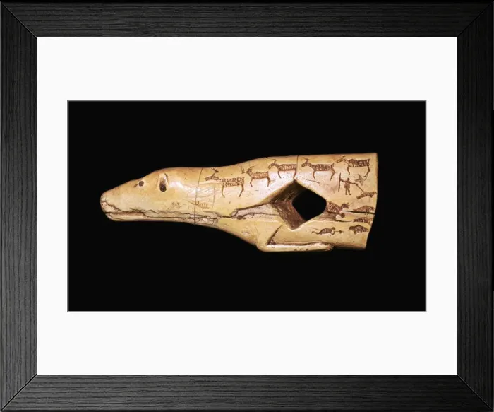 Framed Print : Ivory arrow straightener in the form of a bear with engraved pictographs Framed Print : Ivory arrow straightener in the form of a bear with engraved pictographs