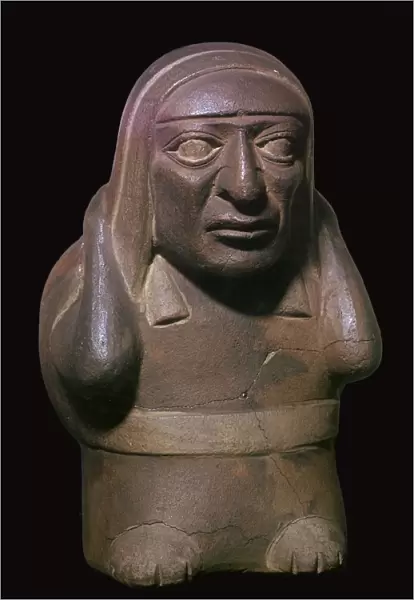 Peruvian earthenware jar in the form of a squatting figure, 5th century BC