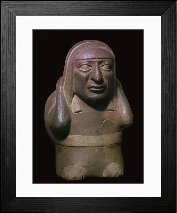 Framed Print : Peruvian earthenware jar in the form of a squatting figure, 5th century BC