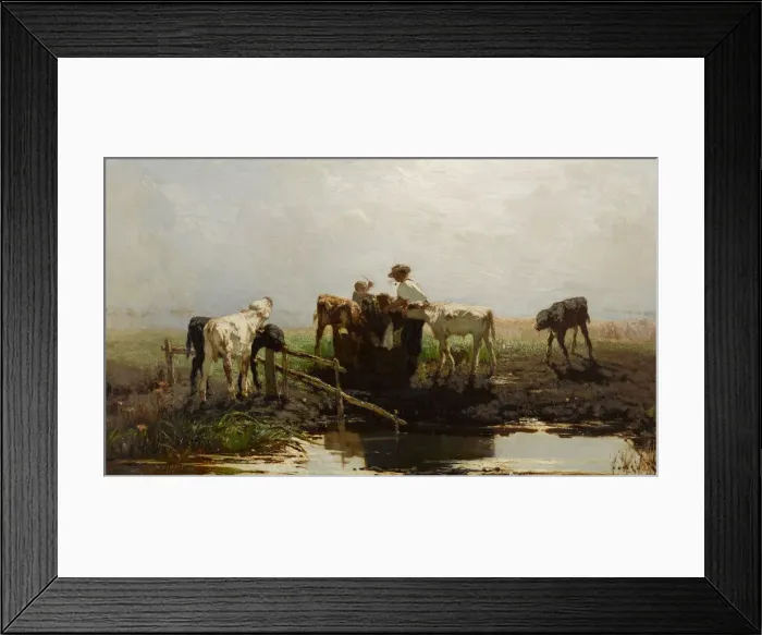 Framed Print : Calves at a trough. Artist: Maris, Willem (1844-1910) Framed Print : Calves at a trough. Artist: Maris, Willem (1844-1910)