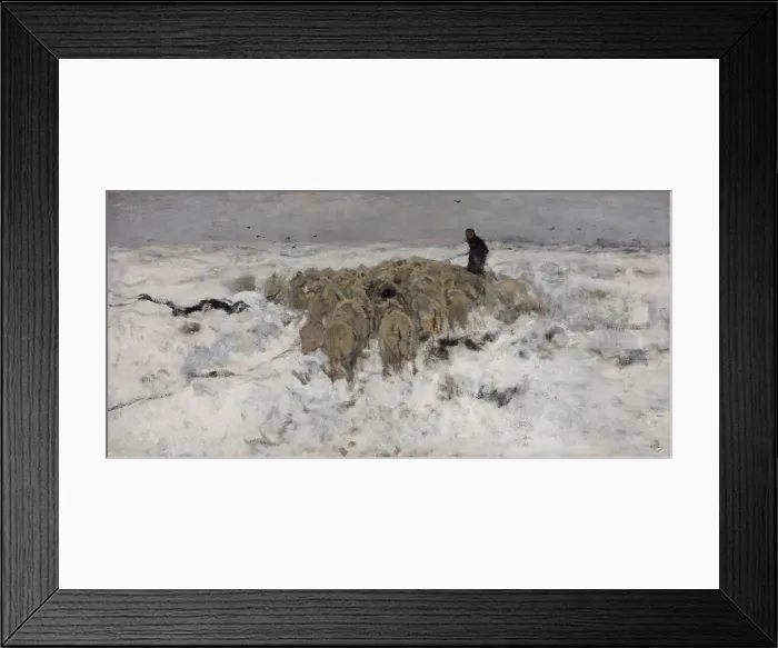 Framed Print : Flock of sheep with shepherd in the snow, 1887-1888. Artist: Mauve, Anton (1838-1888) Framed Print : Flock of sheep with shepherd in the snow, 1887-1888. Artist: Mauve, Anton (1838-1888)