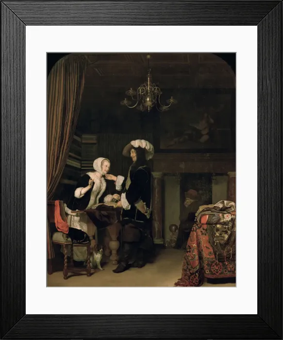 Framed Print : Cavalier in the Shop, 1660. Artist: Mieris, Frans van, the Elder (1635-1681) Framed Print : Cavalier in the Shop, 1660. Artist: Mieris, Frans van, the Elder (1635-1681)