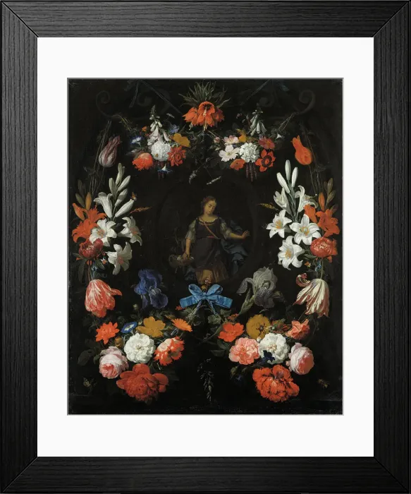 Framed Print : Garland of Flowers, ca 1675. Artist: Mignon, Abraham (1640-1679) Framed Print : Garland of Flowers, ca 1675. Artist: Mignon, Abraham (1640-1679)