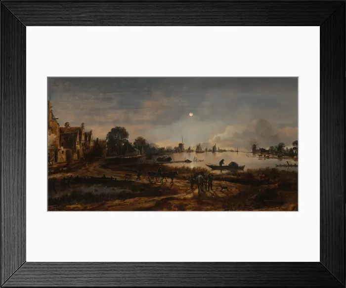 Framed Print : River view by moonlight, c. 1645. Artist: Neer, Aert, van der (1603-1677) Framed Print : River view by moonlight, c. 1645. Artist: Neer, Aert, van der (1603-1677)