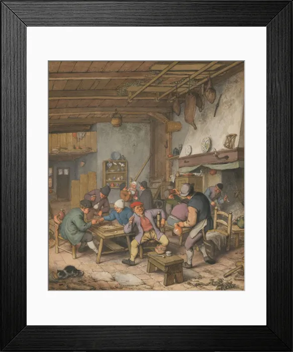 Framed Print : Room in an Inn with Peasants Drinking, Smoking and Playing Backgam, 1678. Artist: Ostade, Adriaen Jansz, van (1610-1685) Framed Print : Room in an Inn with Peasants Drinking, Smoking and Playing Backgam, 1678. Artist: Ostade, Adriaen Jansz, van (1610-1685)