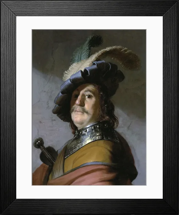 Framed Print : Bust of a man in a gorget and a feathered beret, 1627. Artist: Rembrandt van Rhijn (1606-1669) Framed Print : Bust of a man in a gorget and a feathered beret, 1627. Artist: Rembrandt van Rhijn (1606-1669)