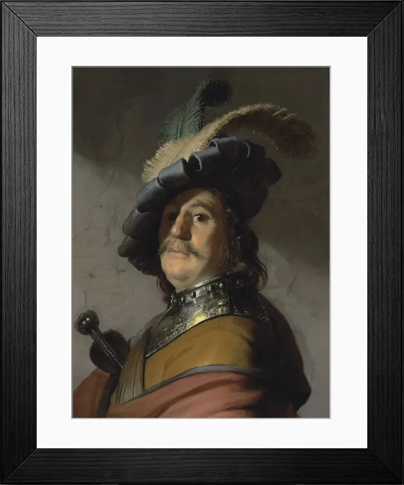 Framed Print : A man in a gorget and cap. Artist: Rembrandt van Rhijn (1606-1669) Framed Print : A man in a gorget and cap. Artist: Rembrandt van Rhijn (1606-1669)