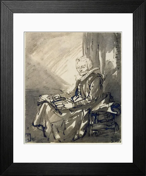 Framed Print : Woman with an Open Book on her Lap, ca 1639. Artist: Rembrandt van Rhijn (1606-1669) Framed Print : Woman with an Open Book on her Lap, ca 1639. Artist: Rembrandt van Rhijn (1606-1669)