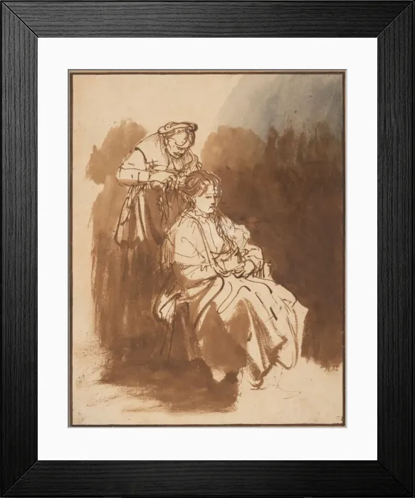 Framed Print : A Young Woman Having Her Hair Braided, ca 1637. Artist: Rembrandt van Rhijn (1606-1669) Framed Print : A Young Woman Having Her Hair Braided, ca 1637. Artist: Rembrandt van Rhijn (1606-1669)