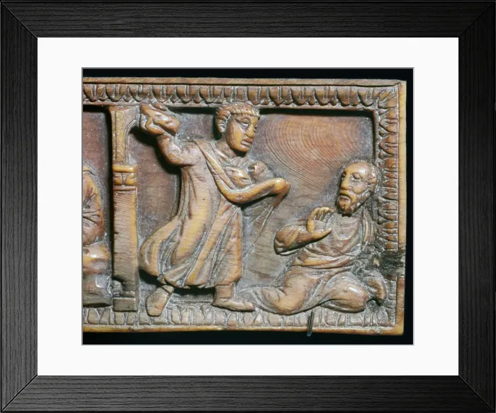 Framed Print : Ivory panel showing the stoning of St Paul, 4th century Framed Print : Ivory panel showing the stoning of St Paul, 4th century