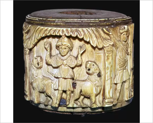 Ivory box showing Daniel in the lions den, 6th century
