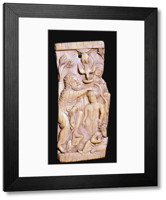 Framed Print : Ivory panel showing the baptism of Christ, 6th century Framed Print : Ivory panel showing the baptism of Christ, 6th century